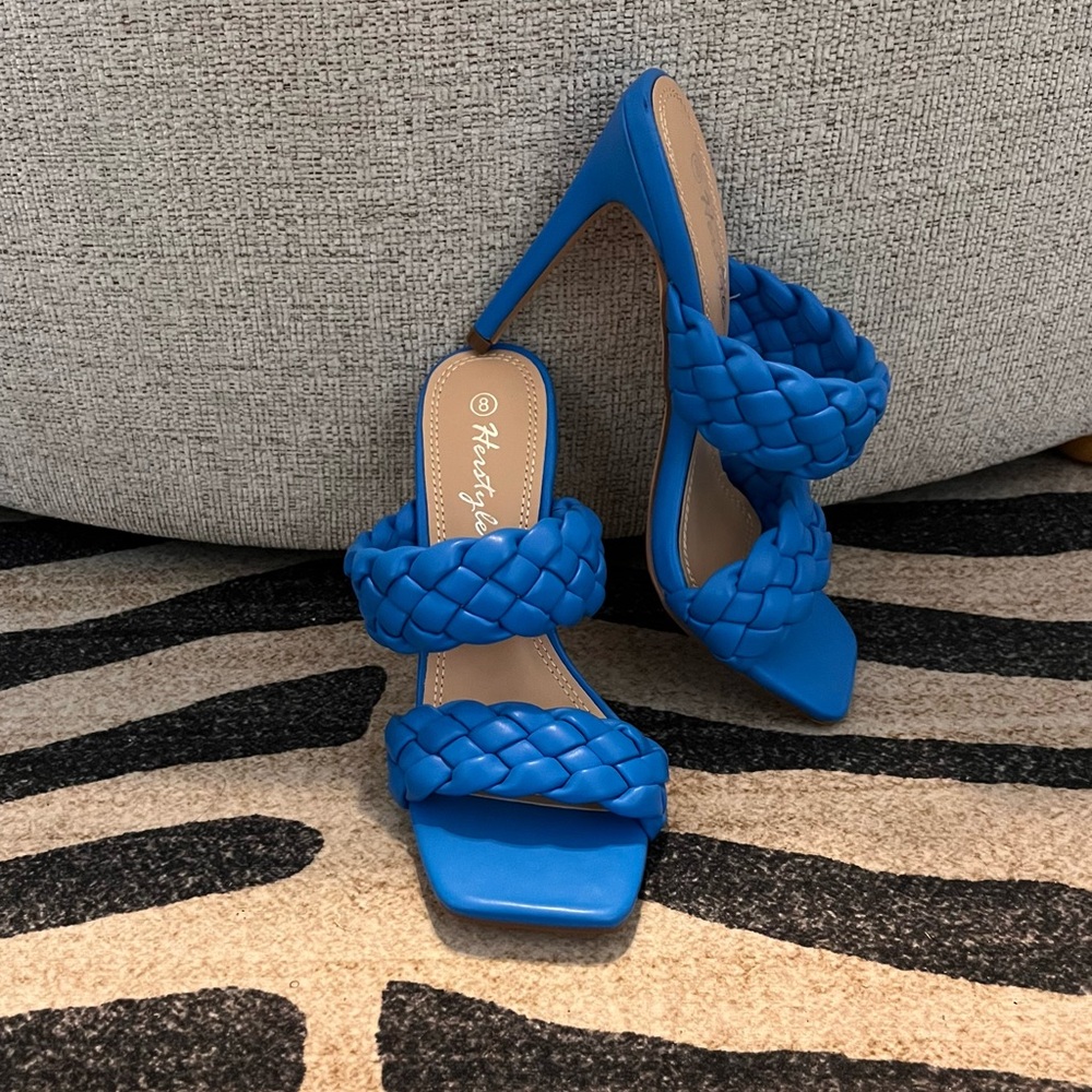 Herstyle Braided Blue Stiletto Heels
